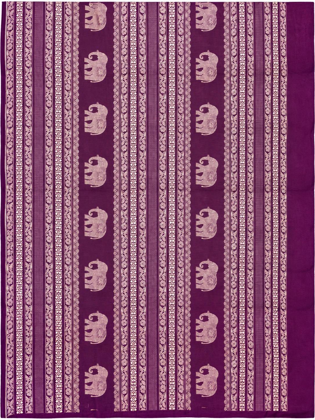 Kaseb Silk Wine Purple Saree with Golden Elephant Border, view 3