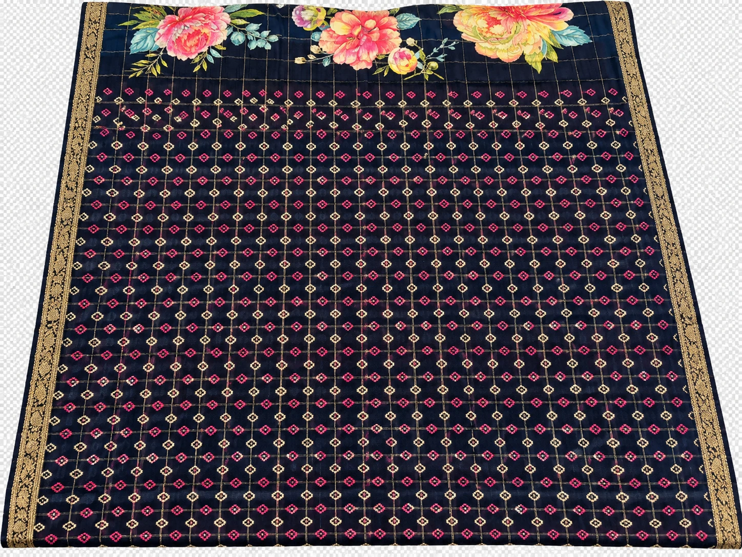 Arlet Midnight Navy Floral Printed Saree, view 3