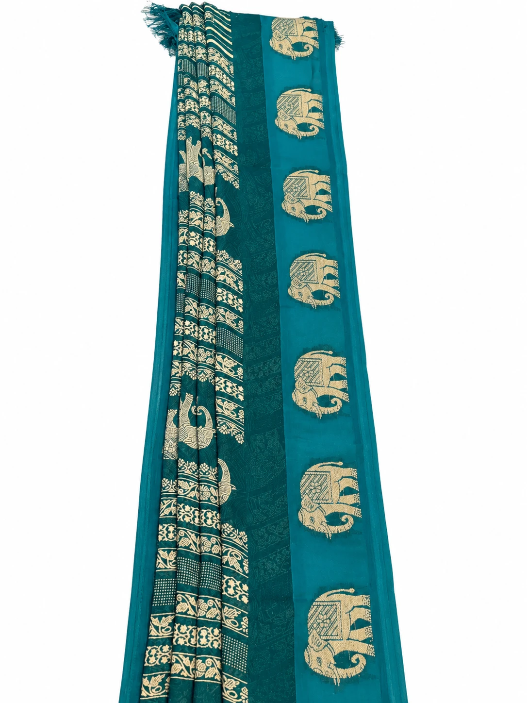 Royal Teal Green Kasab Silk Elephant Motif Saree
