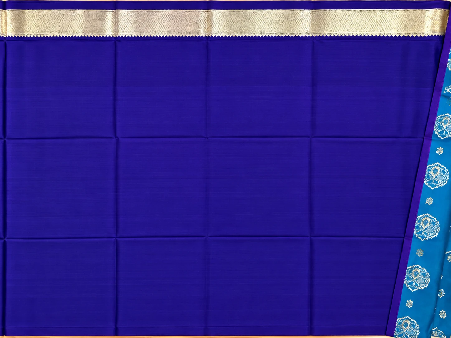 Teal Blue & Royal Purple Zari Work Saree, view 3