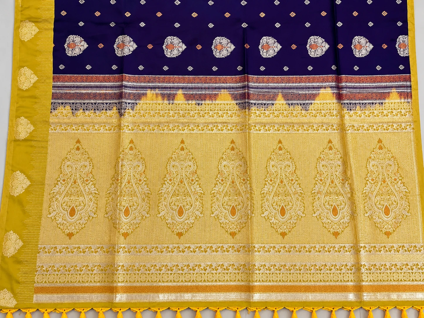 BMW – Royal Navy Blue & Golden Yellow Zari Pallu Saree, view 3