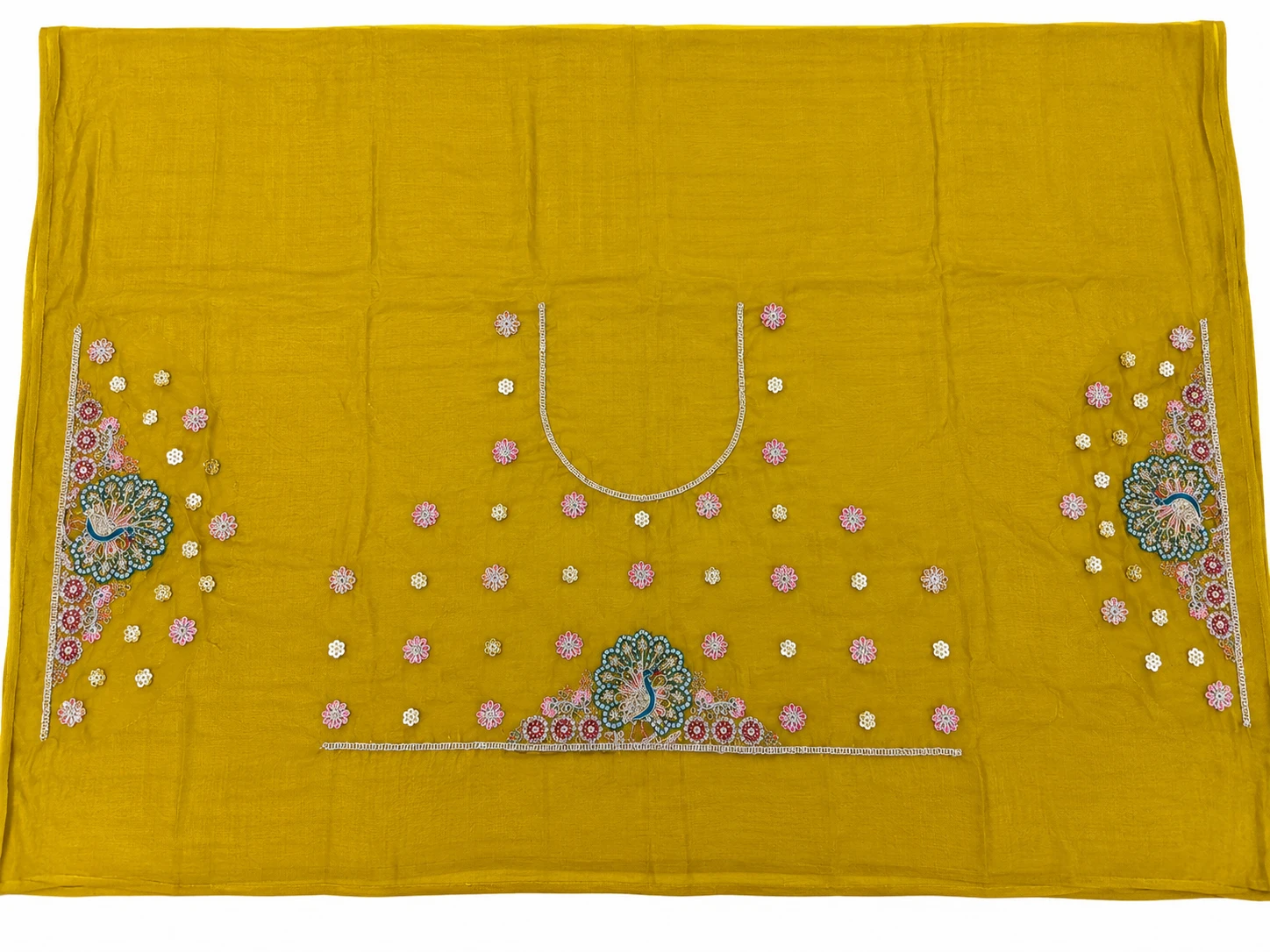 Royal Mustard Yellow Peacock Embroidered Designer Saree, view 3
