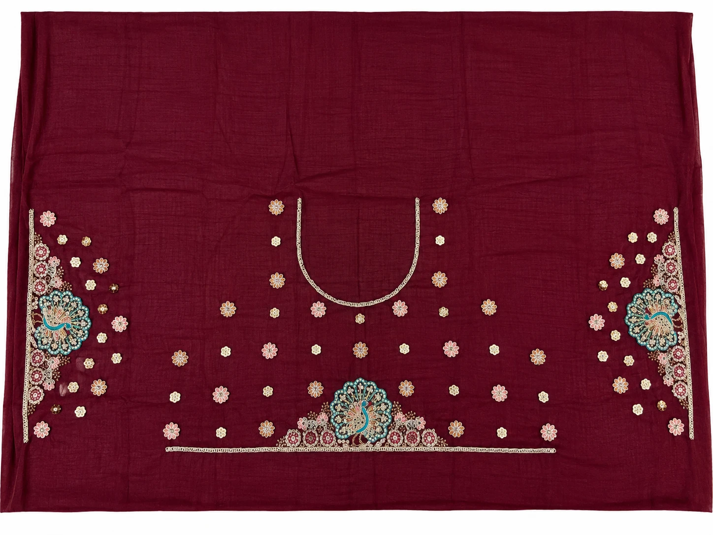Royal Wine Maroon Peacock Embroidered Saree, view 3