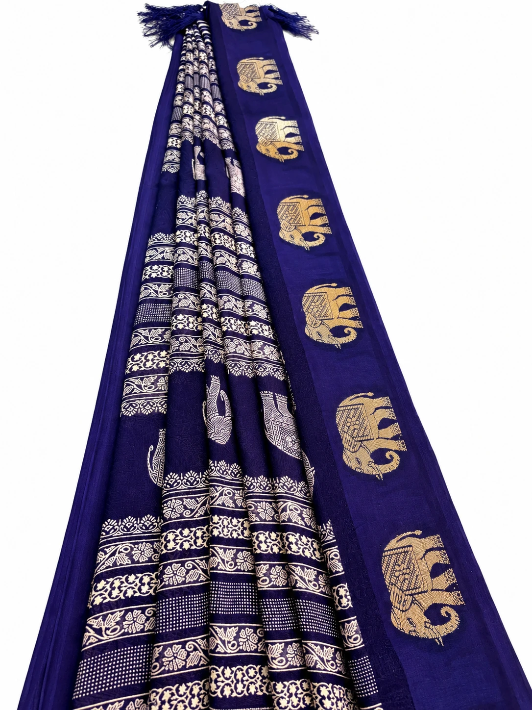 Royal Navy Blue Kasab Silk Elephant Motif Saree