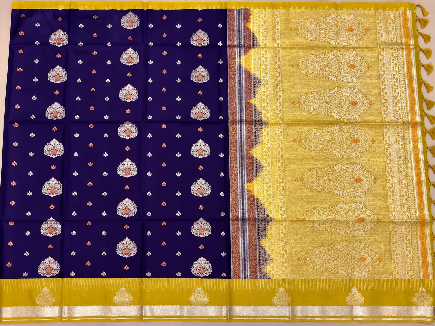BMW – Royal Navy Blue & Golden Yellow Zari Pallu Saree