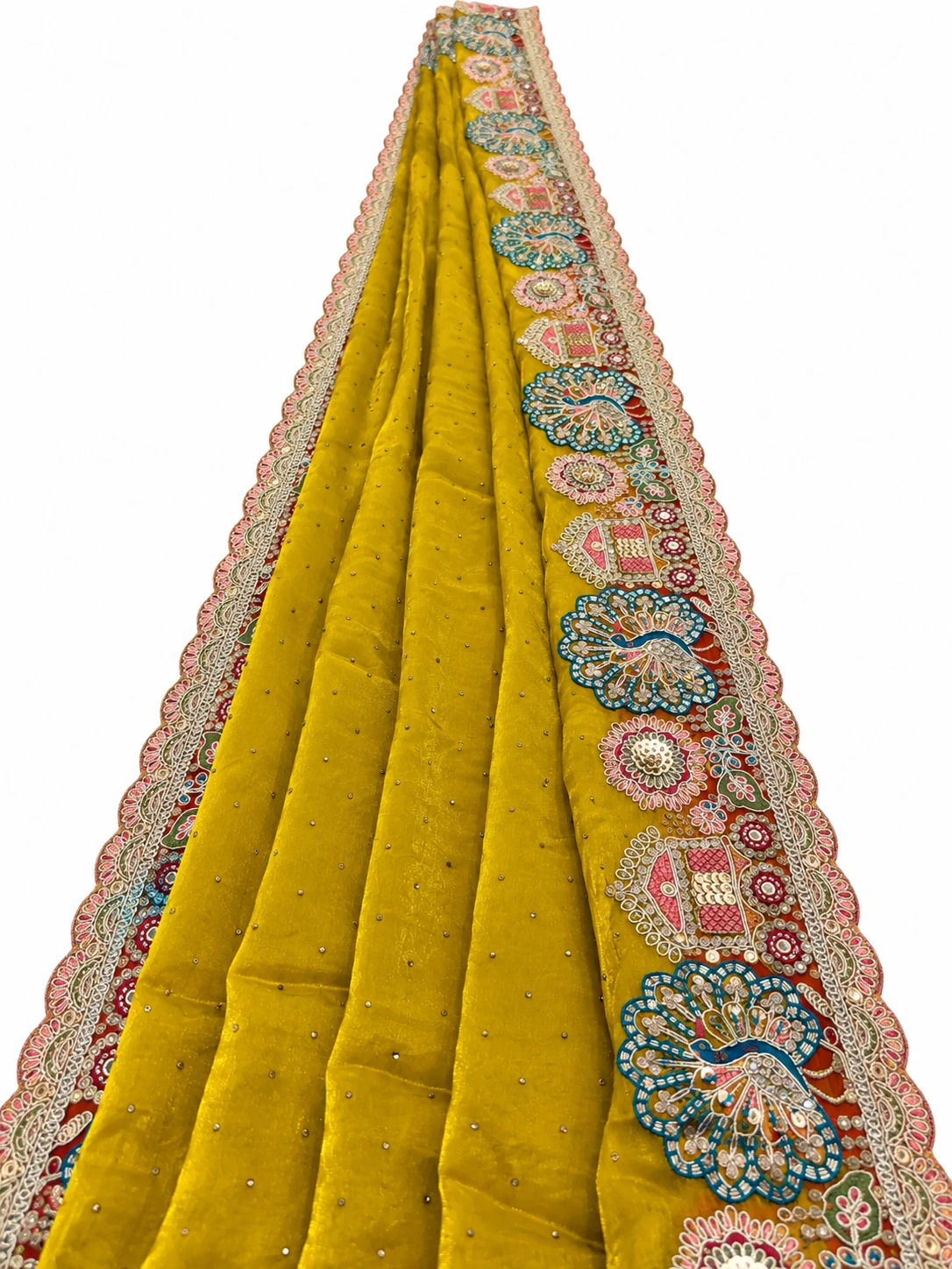 Royal Mustard Yellow Peacock Embroidered Designer Saree