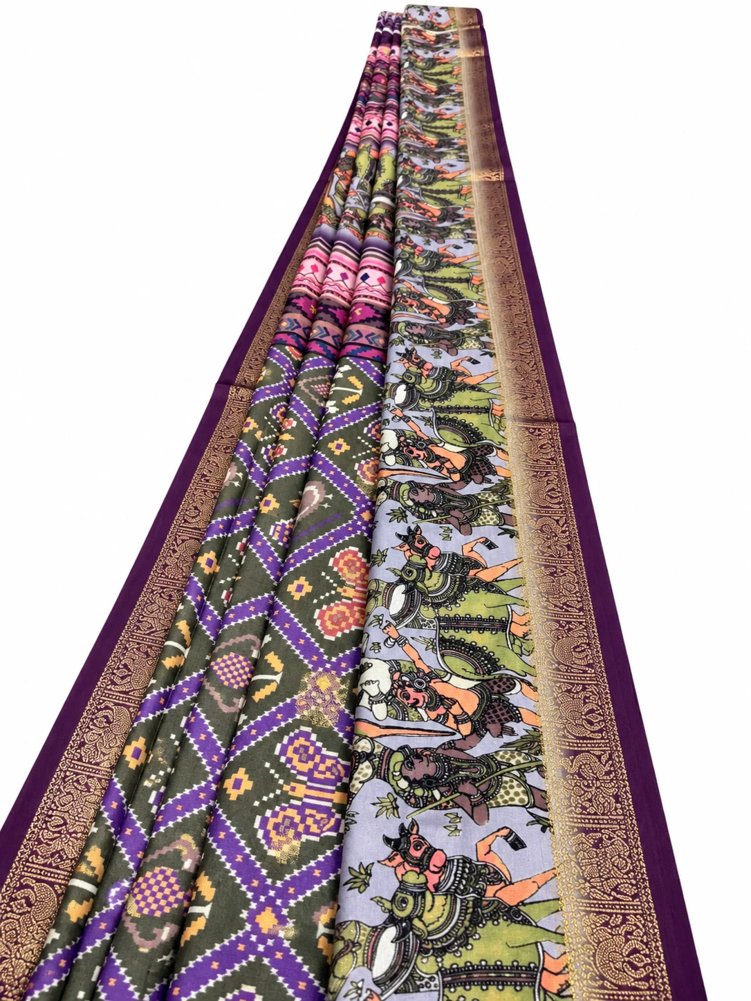 Purple Diamond Motif Printed Saree with Traditional Art Border