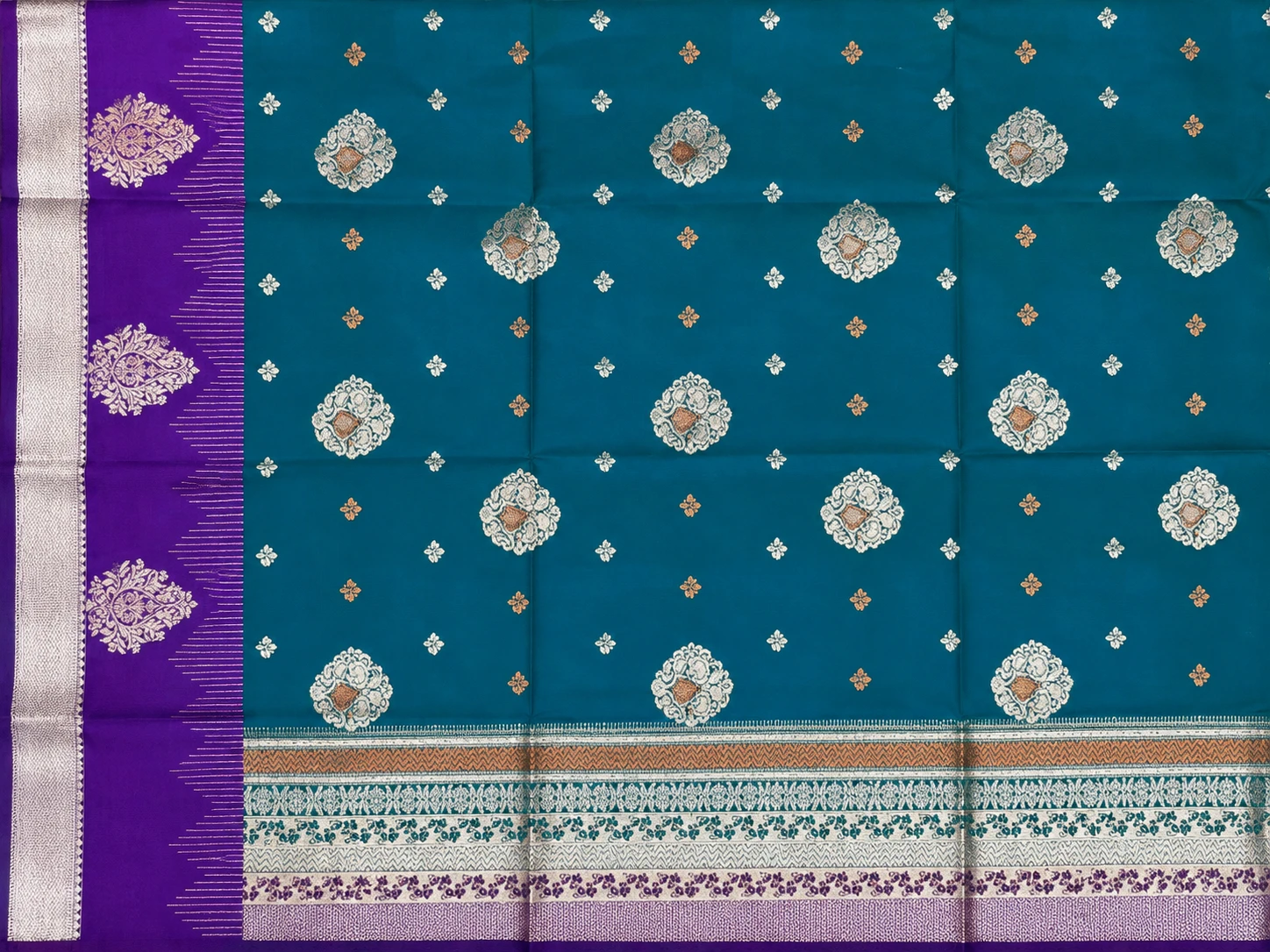 Teal Blue & Royal Purple Zari Work Saree