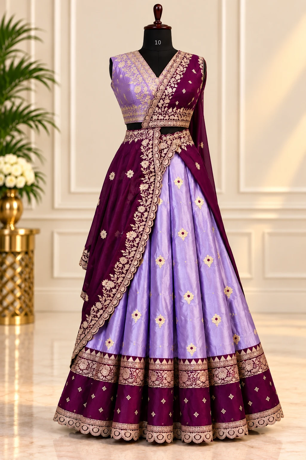Royal Lavender & Deep Plum Embroidered Half Saree