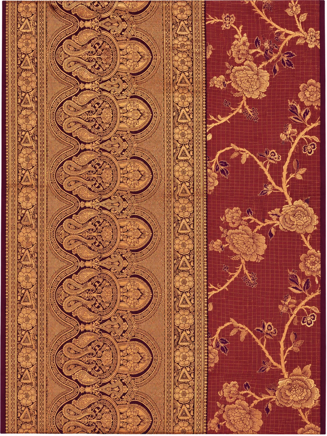 Royal Rust Maroon Floral Zari Aradhana FX Saree, view 3