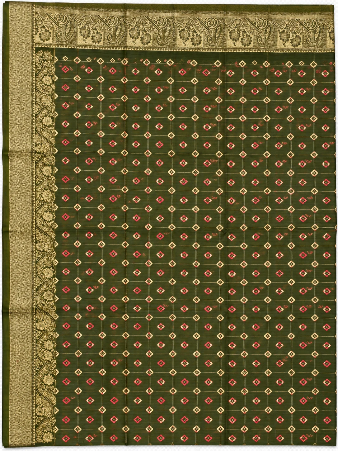 Arlet Royal Olive Green Floral Printed Saree, view 3