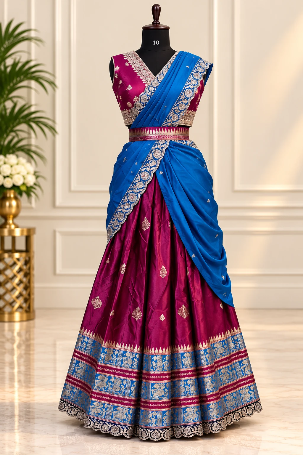 Royal Magenta & Blue Traditional Half Saree